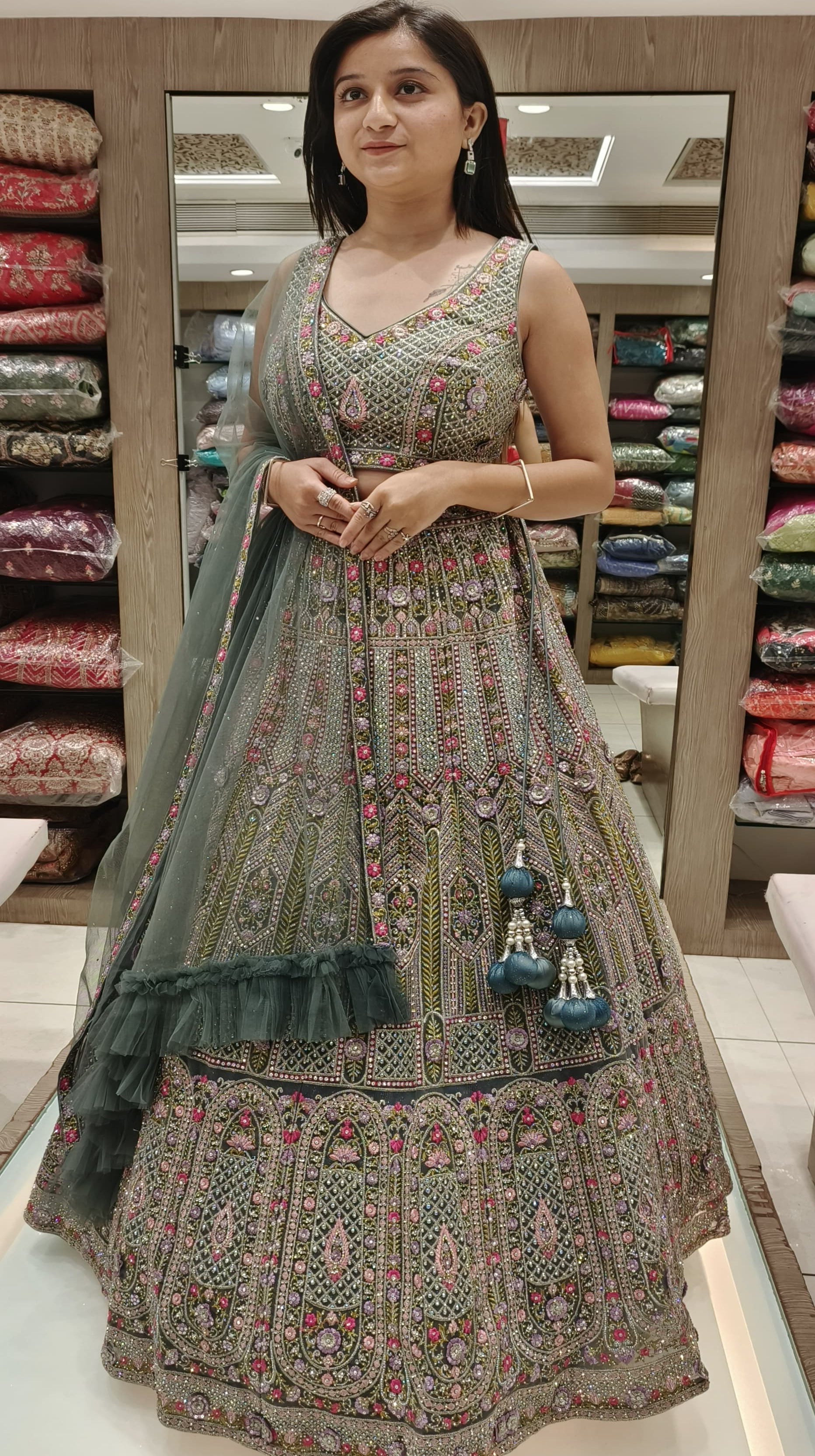 Mehndi Green Color Net Resham Work Lehenga Choli
